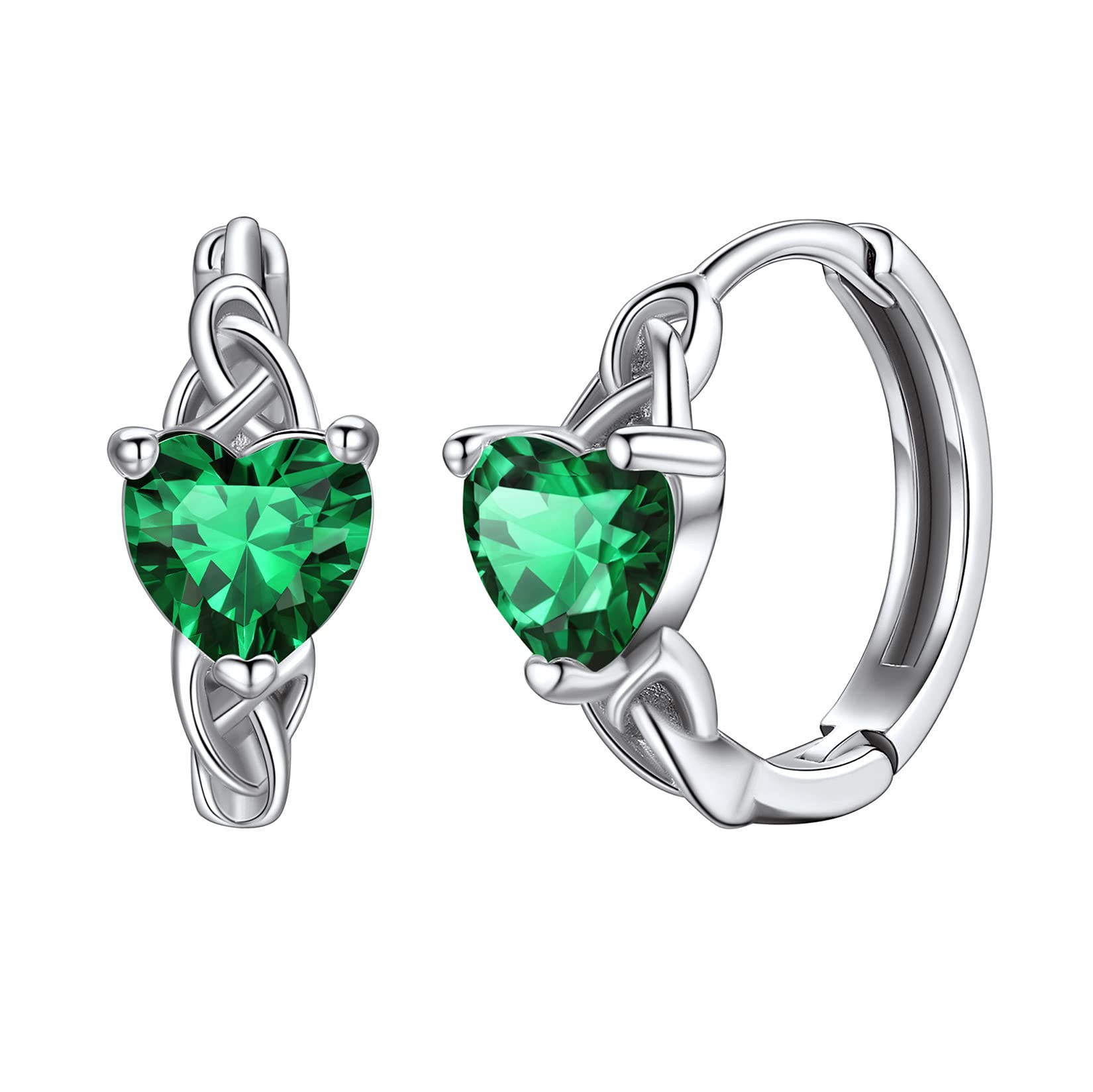 Huggie Earrings Silver Hoops Emerald Earrings Hoops 925 Sterling Silver Earrings Birthstone Earrings Green Earrings for Women