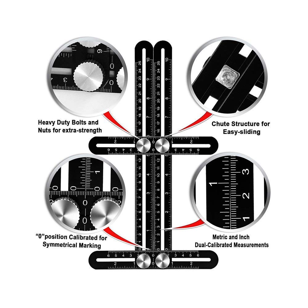 Multi-function Ruler, KeepTpeeK Angle Ruler Metal Angleizer Template Tool Full Metal Measuring Rules Layout Tool for Handymen Builders DIY Carpenters Craftsmen (10in+5in)