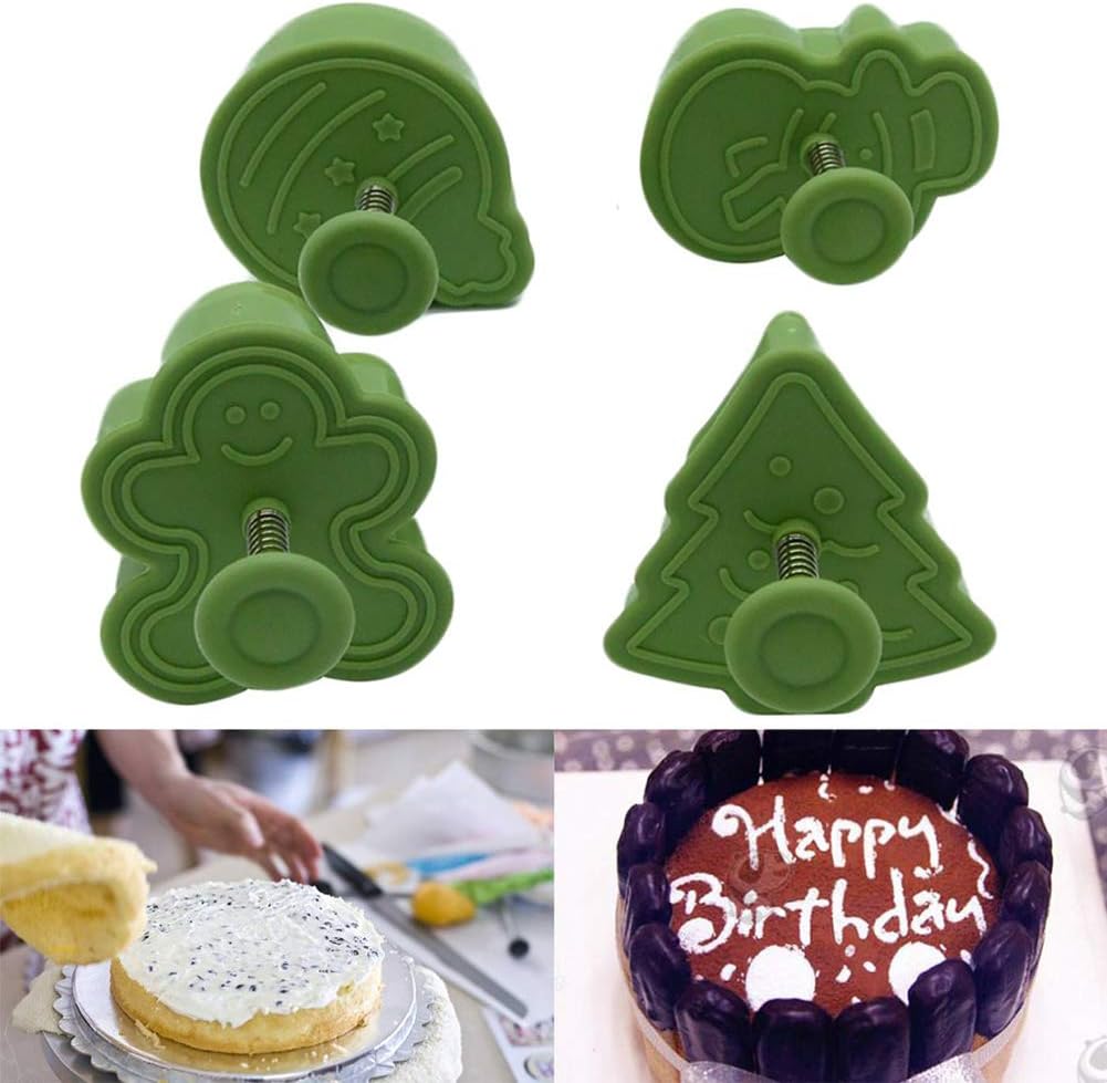 Apofly 1 Set Cute Cookie Mold Christmas Cookie Stamp Cutter Set Hand Press 3d Cookie Stamper with Spring Diy Baking Decoration Tool
