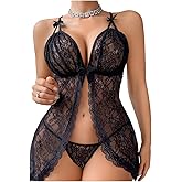 Climsphere Diary Sexy Lingerie for Women with Floral Lace Babydoll Chemise Mesh Nightgown Boudoir Lingerie Set