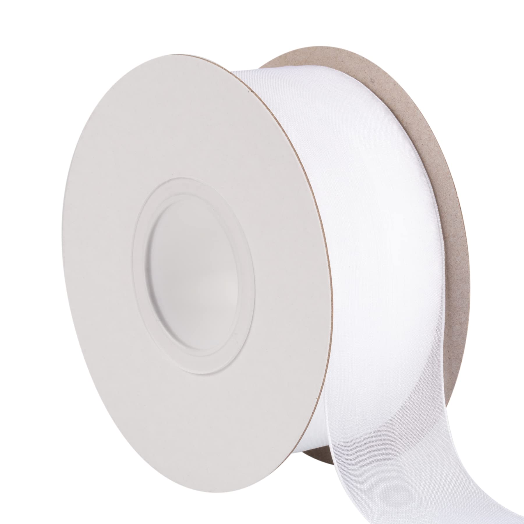 TEKDEERE 38mm Sheer Organza Ribbon,White Shimmer Chiffon Ribbon for DIY Crafts Wedding Party Decorations, Gift Wrapping Bridal Bouquets (45M)