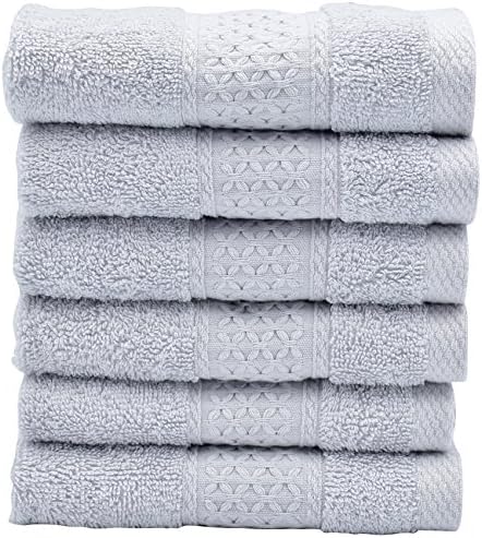 GraceAier Soft Comfortable Cotton Hand Towels Set (6-Pack, 13 x 13 Inches) - 100% Cotton, Multipurpose Use for Bath, Face, Gym, Spa, Family (WASH 6PK, Light gray) 