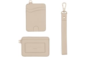 WALLAROO WALLETS Premium Leather Women's Wristlet Wallet Slim Card Holder for Credit Cards, ID, and Cash - Minimalist Slim Style with Non-Slip Lining and Wrist Strap (Beige)