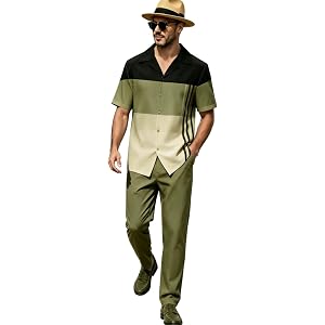 PEETITI Men's Casual 2 Piece Dressy Walking Suits Short Sleeve Outfits Big Men Fashion Leisure Suits S-5XL