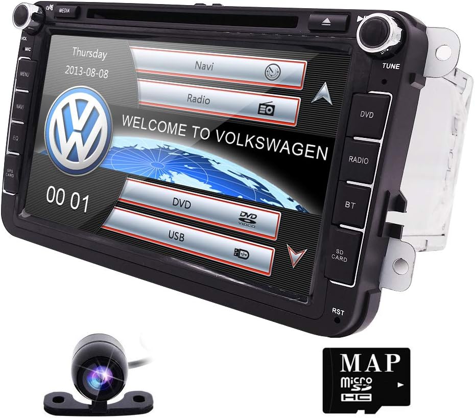 8 Inch Car Radio for Passat Golf MK5 Jetta Tiguan T5 Skoda Seat Touch Screen Double Din Head Unit Car Receiver Stereo in Dash GPS Navigation with CanBus Bluetooth CD DVD with Rear View Camera