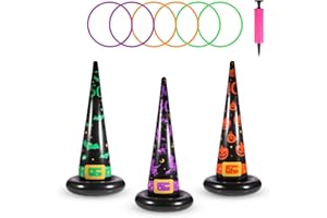 Yeepoo Halloween Ring Toss Game Set, 5Pcs Inflatable Witch Hats with 10Pcs Colorful Plastic Rings and Air Pump for Halloween Party Games Super Fun Indoor Outdoor Party Supplies