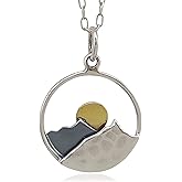 EnCharmed Sterling Silver and Bronze Mountain Range with Sun Charm Necklace, Sunrise Scenic Wilderness Pendant Jewelry, 18"