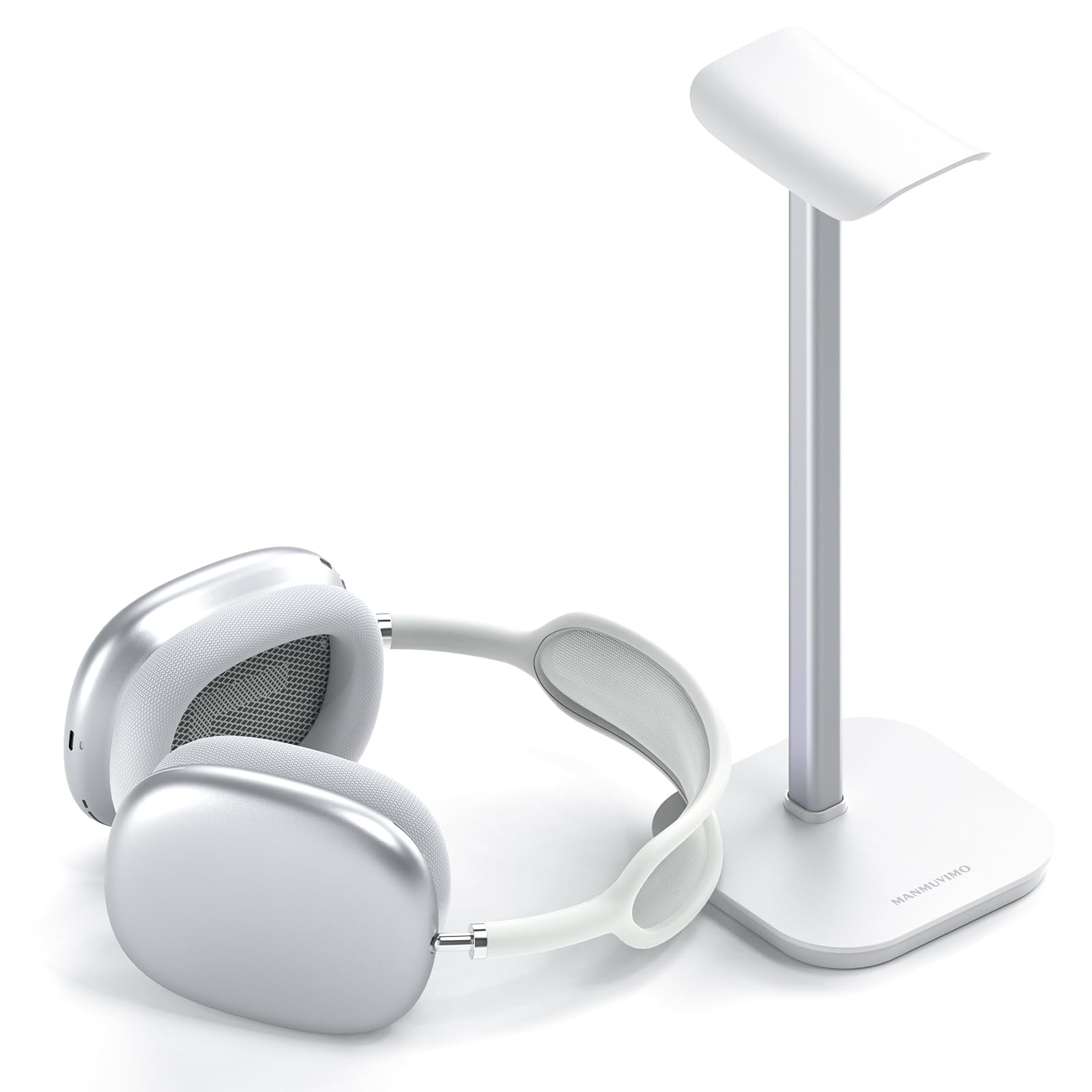 Photo 1 of MANMUVIMO Headphone Stand, Desktop Headset Holder Heavy Base Desk Earphone Stand Aluminum Gaming Headset Hanger Rack Compatible with AirPods Max, AirPods Pro, Sony, Beats, Bose, Razer (White)
