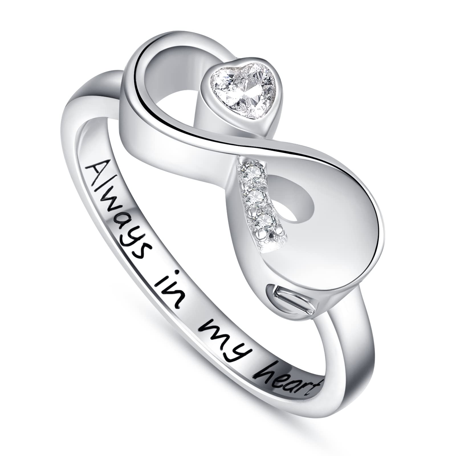 KINGWHYTE Ashes Ring for Women 925 Sterling Silver Infinity Urn Rings Cremation Ashes Keepsake Ring Jewellery for Women Mum Men Pet