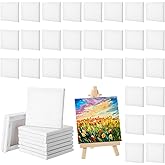 Yeaqee 50 Pack Canvas for Painting 4 x 4 Inch Mini Blank Canvases Boards for Painting, 2/5 Inch Profile 100% Cotton Canvas Panels for Acrylic Oil Paint, Watercolor, Gouache & Tempera