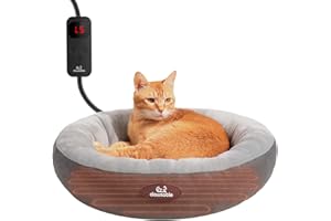 clawsable Heated Cat Bed for Small Size Cats, 19" Soft & Cozy Donut Heated Pet Bed with Timer & Temp Adjustable Pet Heating Pad for Indoor Cat, Electric Bed Heater Warmer for Kitten Cat