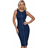 Hybrid & Company Womens Super Stretch Slim Fit Crew Neck Sleeveless Denim Dress