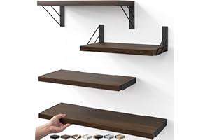 BAYKA Floating Shelves for Wall, Book Shelf for Bedroom, Decor Shelves for Living Room Kitchen, Mounted Wood Floating Shelf for Home Decor, Corner Shelf for Bathroom, Office(Dark Brown,Set of 4)