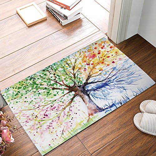 MUSEDAY Colorful Tree Entryway Door Rug 16 x 24 inch Floor Mat Tree of Life Art Painting Doormat Indoor/Outdoor Door Shoe Scraper Rubber Entrance Mat for Home