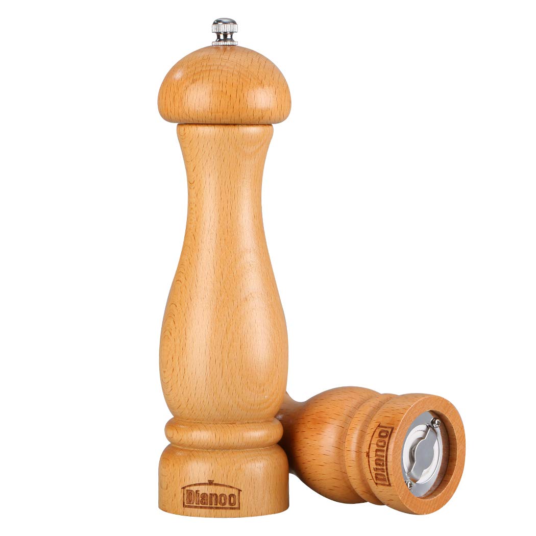 Dianoo Wood Pepper Grinder 2pcs Salt and Pepper Mill Set Wooden Adjustable Shakers with Ceramic Core 5 Inch and 8 Inch