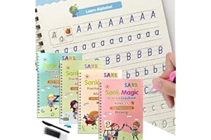 InfantLY Bright 4 Books/Set Reusable Magic Practice Copybook English Calligraphy Handwriting Set Letter Writing Drawing Mathematics Number Tracing Book with Magical Pen + Refill for Kids