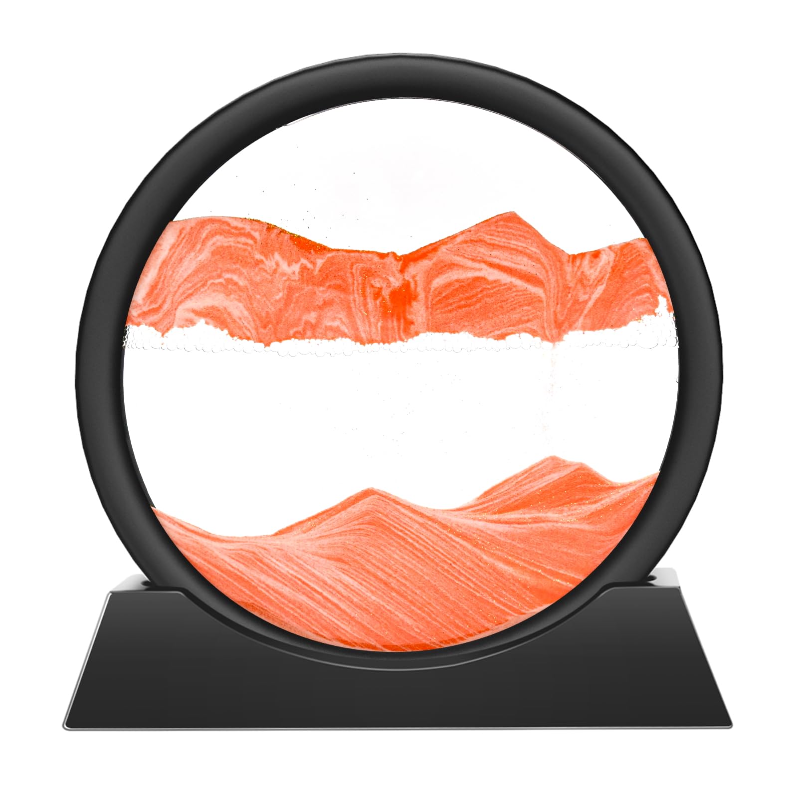 Wai Danie Moving Sand Art Picture 3D Hourglass Deep Sea Sandscape Liquid Motion Display Painting Flowing Sand Frame Relaxing Desktop Home Office Work Decor(Orange, 7 Inches)