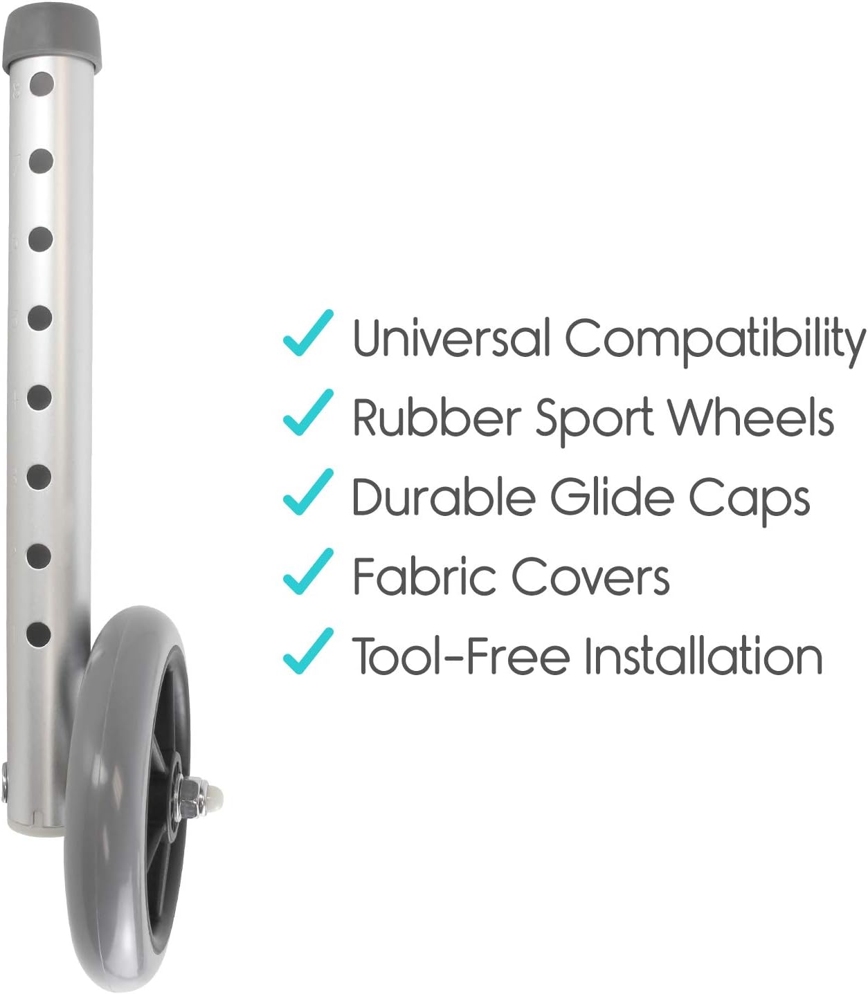 Vive Walker Wheels and Ski Glides - Replacement Feet - Accessories Parts Set for Folding Medical Walkers - Universal Front, Back Stability Safety Wheel - Includes 2 Glide Tips, Two 5 Inch Rubber Wheel: Health & Personal Care