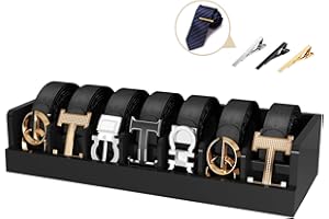 Belt Storage Organizer Box - 7 Grids Bamboo Belt Organizer for Closet | Wooden Belt Tie Hanger Racks for Men Women Drawer | B