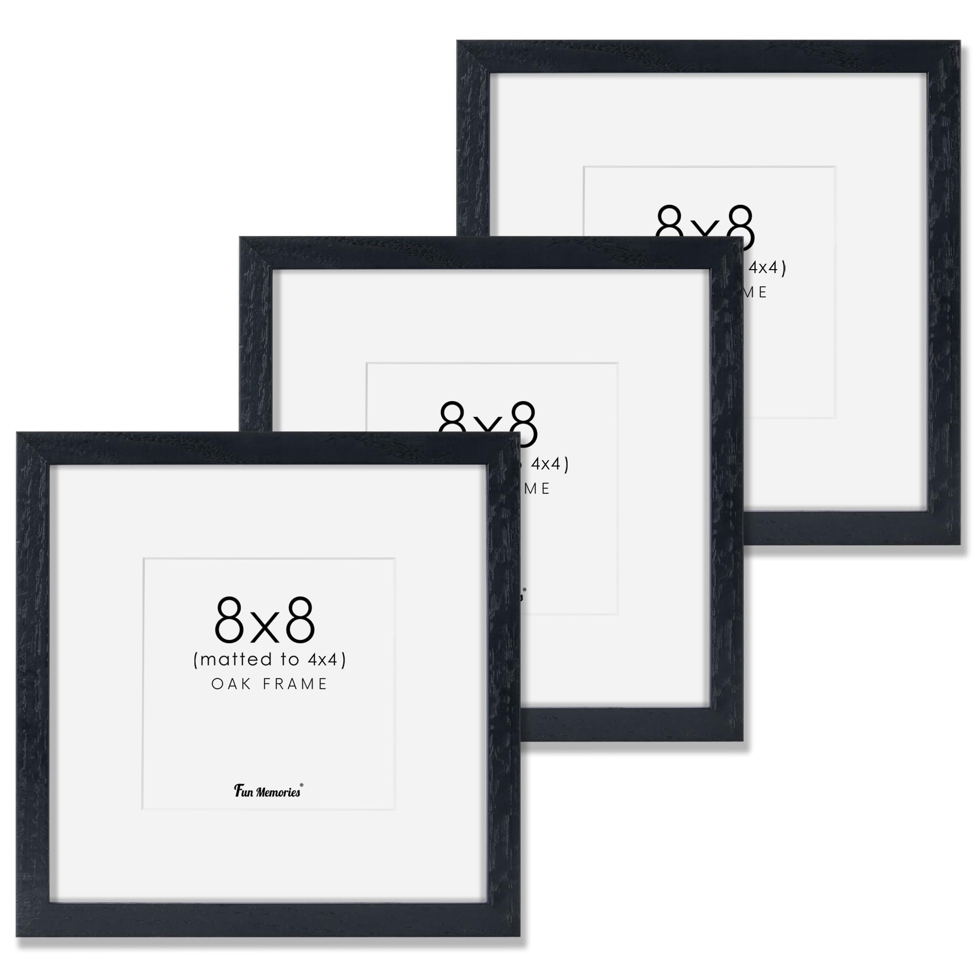 8x8 Picture Frames Black Set of 3, Solid Oak Wood