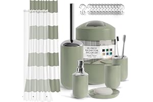 Clara Clark Bathroom Set - Sage Green Bathroom Accessories Set, 20PC Bathroom Accessory Set, Shower Curtain Set with Liner, Toothbrush Holder, Soap Dispenser, Soap Dish, and Toilet Brush Holder