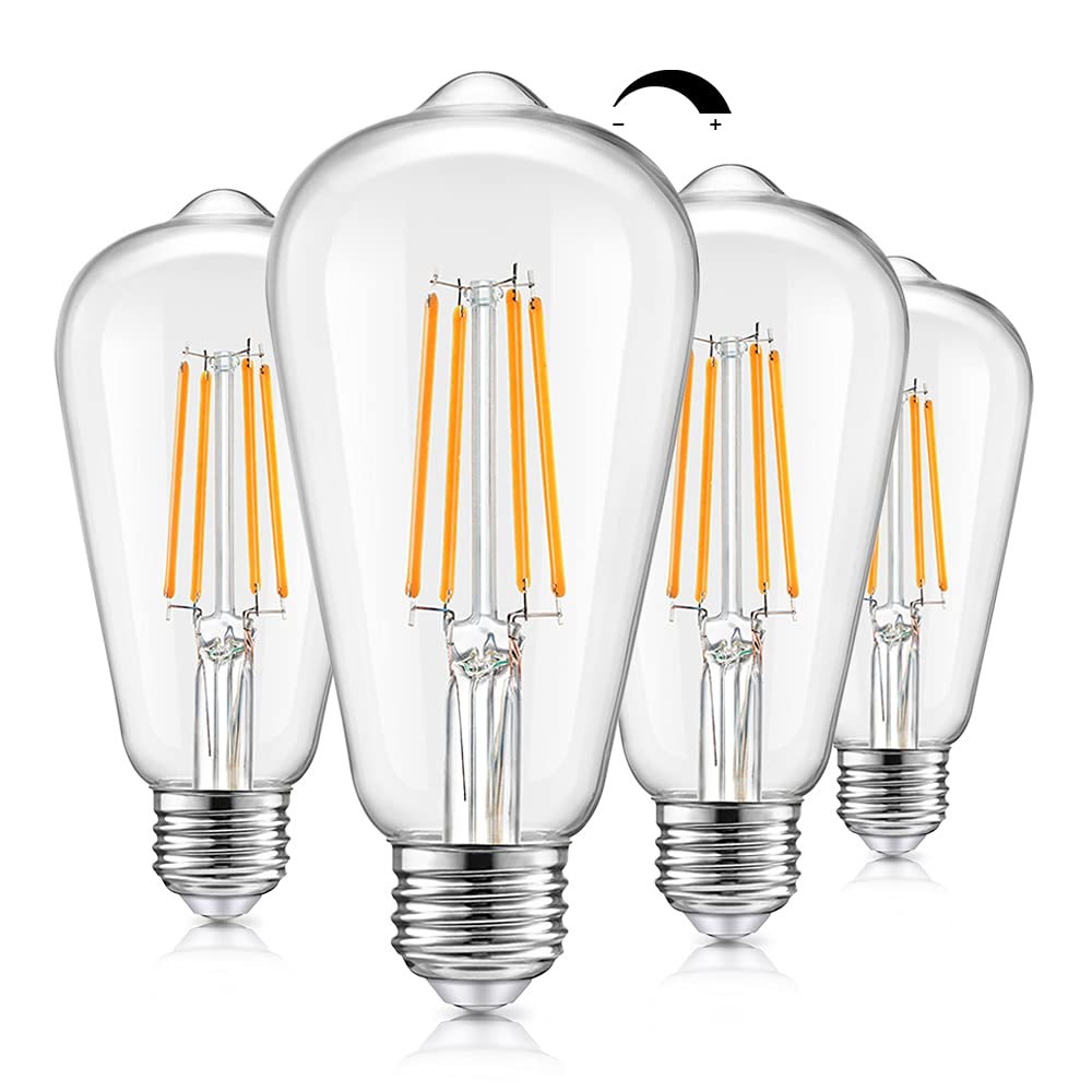 Photo 1 of Vintage LED Dimmable Edison Light Bulbs 100W Incandescent Equivalent, 8W 1200Lumens, E26 Base LED Filament Bulb, 2700K Warm White, ST64/ST21 Antique Clear Glass for Home, Reading, Bathroom, 4-Pack