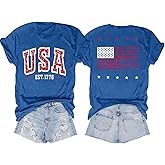 American Flag Shirts for Women 4th of July Shirt USA Tshirt Gift Independence Day Patriotic Short Sleeve Tops