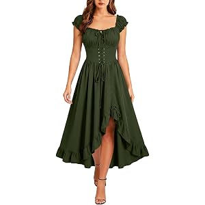 Halloween Dresses for Women Renaissance Costume Medieval Fairy Corset Dress | Soft Breathable Woven Fabric | Adjustable Lace-
