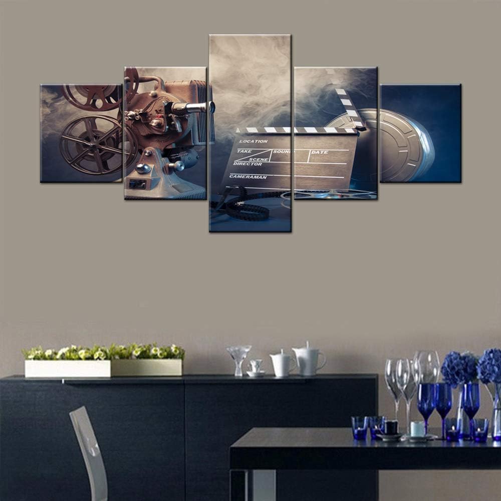 5 Piece Canvas Wall Art for Bedroom Filmmaking Concept Scene with Dramatic Lighting Painting Home Decor Vintage Movies Artwork Contemporary Picture Frame Ready to Hang Posters and Prints(50''Wx24''H)