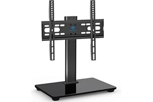PERLESMITH TV Stand - Table Top TV Stand for 32-55 inch LCD LED TVs - Height Adjustable TV Base Stand with Tempered Glass Bas