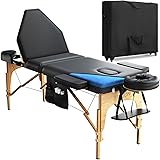Luxton Home 3-Section Premium Memory Foam Massage Table with Rolling Carrying Travel Case - Easy Set Up - Foldable & Portable