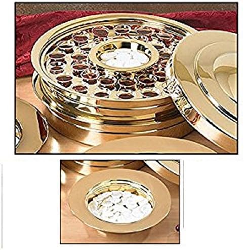Brass Finish Communion Tray w/ Center Bread Plate & Stacking Bread Plate