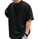 OYOANGLE Men's Fashion Short Sleeve Oversized Tshirts Workout Pullover Drop Shoulder Tee Shirt Solid Color Casual Tees