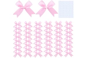 50 PCS Pre-Tied Pink Satin Bows with Adhesive Dots - 8x8cm Ribbon Bows for Gift Wrapping, Wedding, Party & Christmas Decor,Do