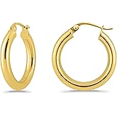 Hoops & Loops 925 Sterling Silver 3mm Hoop Earrings for Women & Men, 14K Gold, Rose Gold Plated Click-Top Round Hoop Earrings for Women, Hypoallergenic, Lightweight, High Polished Hoops 15/20/25/30/35/40/45/50mm