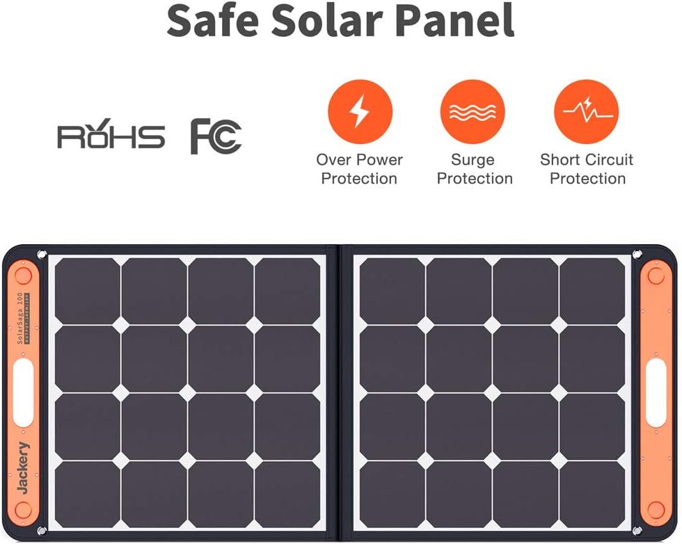 Jackery SolarSaga 100W Portable Solar Panel for Explorer 160/240/500/1000 Power Station, Foldable US Solar Cell Solar Charger with USB Outputs for Phones (Can't Charge Explorer 440/ PowerPro): Home Audio & Theater