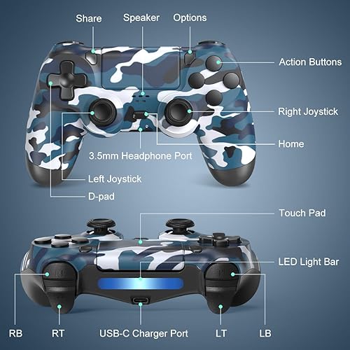 FASIGO PS4 Controller Wireless with Charge Cable, Compatible with