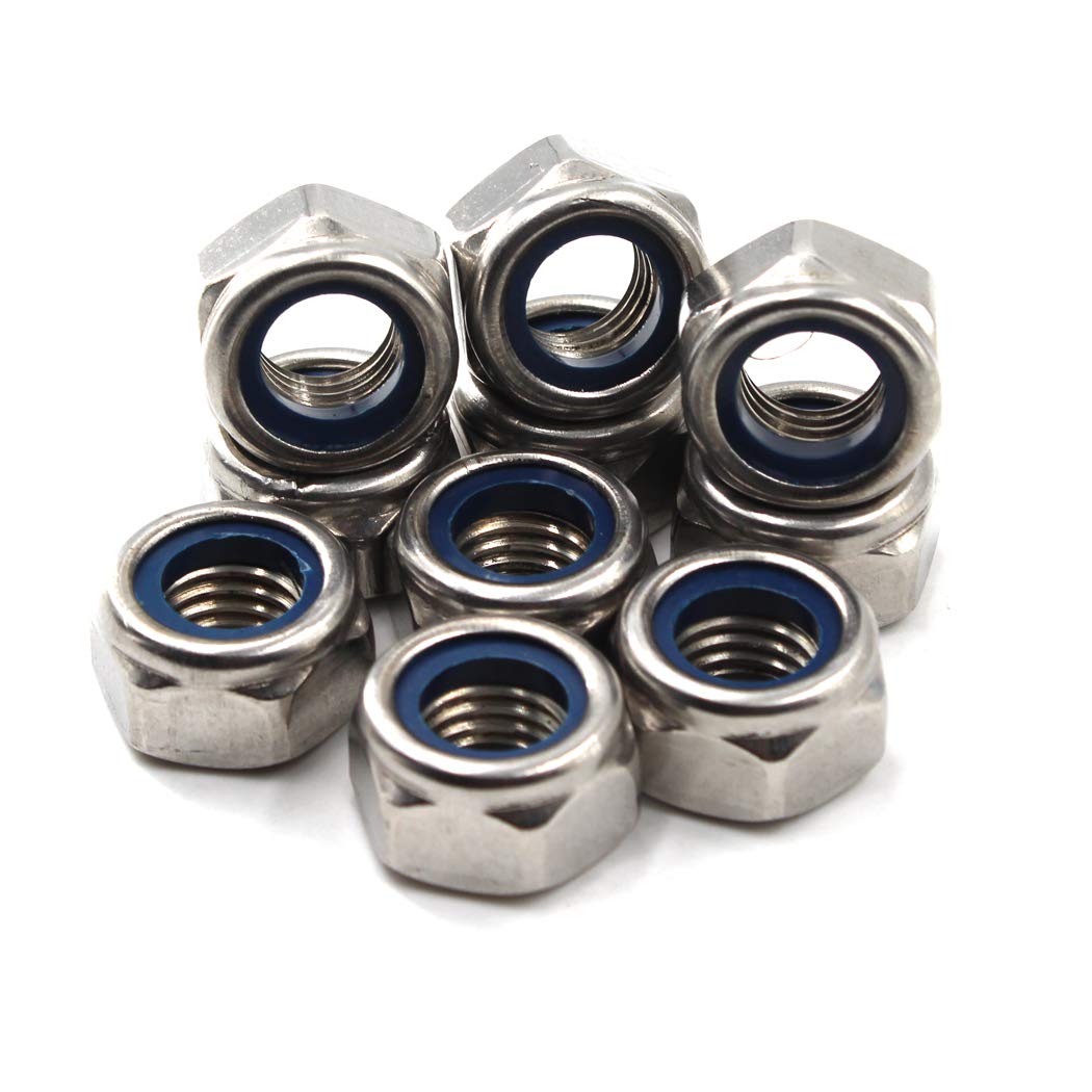 M10 Nylon Insert Lock Nut 304 Stainless Steel Nylon Hex Nut (Pack of 20)