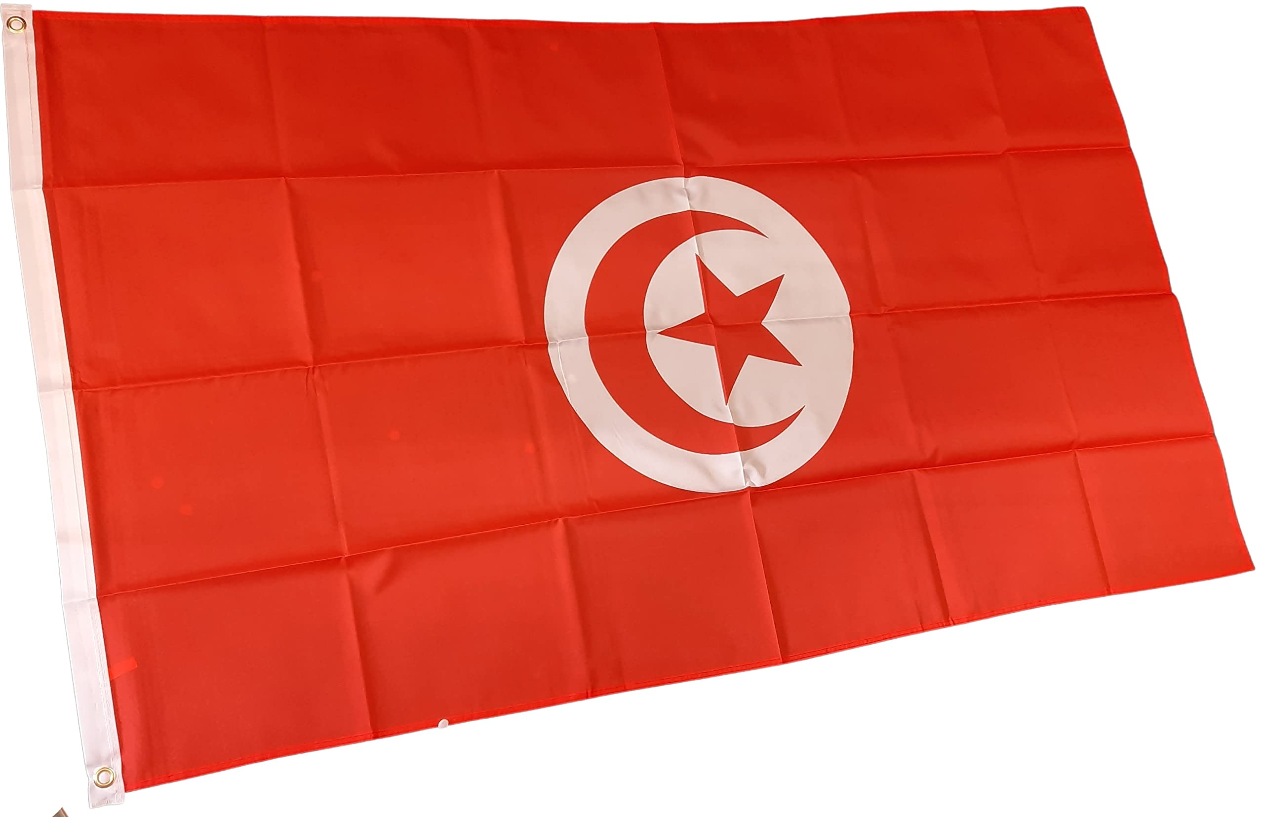 NWFlags Tunisia Flag 5ft x 3ft 75d Premium Polyester Suitable For Flagpoles | Strong Polyester 5x3 foot material Tunisian flag with Eyelets