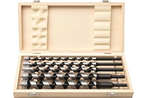 TOOLMAYS 5-Piece Auger Drill Bit for Wood, Long Drill Bit Set, Hex Shank 3/8-Inch, 12inch Long Auger Drill Bit Set, 1/2", 5/8", 3/4", 7/8",1"