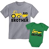 Tstars Big Brother & Little Bro Matching Tractor Outfits - Toddler T-Shirt & Baby Bodysuit - Sibling Gift for Boys