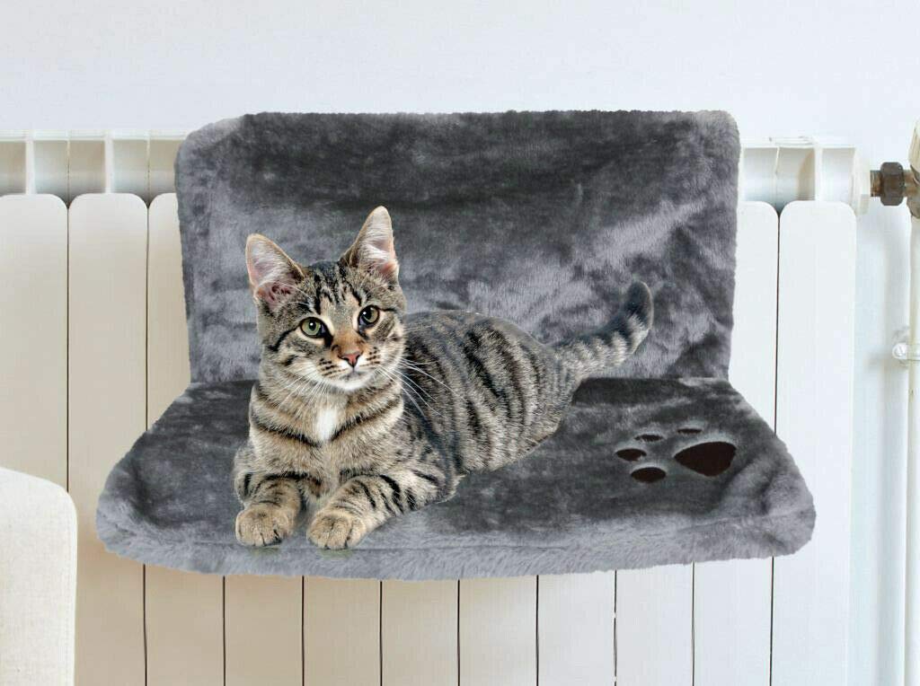 ALAYSTAR Strong and Durable Cat Kitten Puppy Pet Animal Hanging Radiator Bed Warm and Cosy - Warm Fleece Basket Cradle Hammock (GREY)