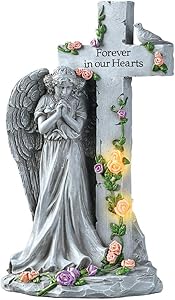 Collections Etc Angel with Light-Up Roses Stone-Like Memorial - Beautiful Display for Yard or Garden