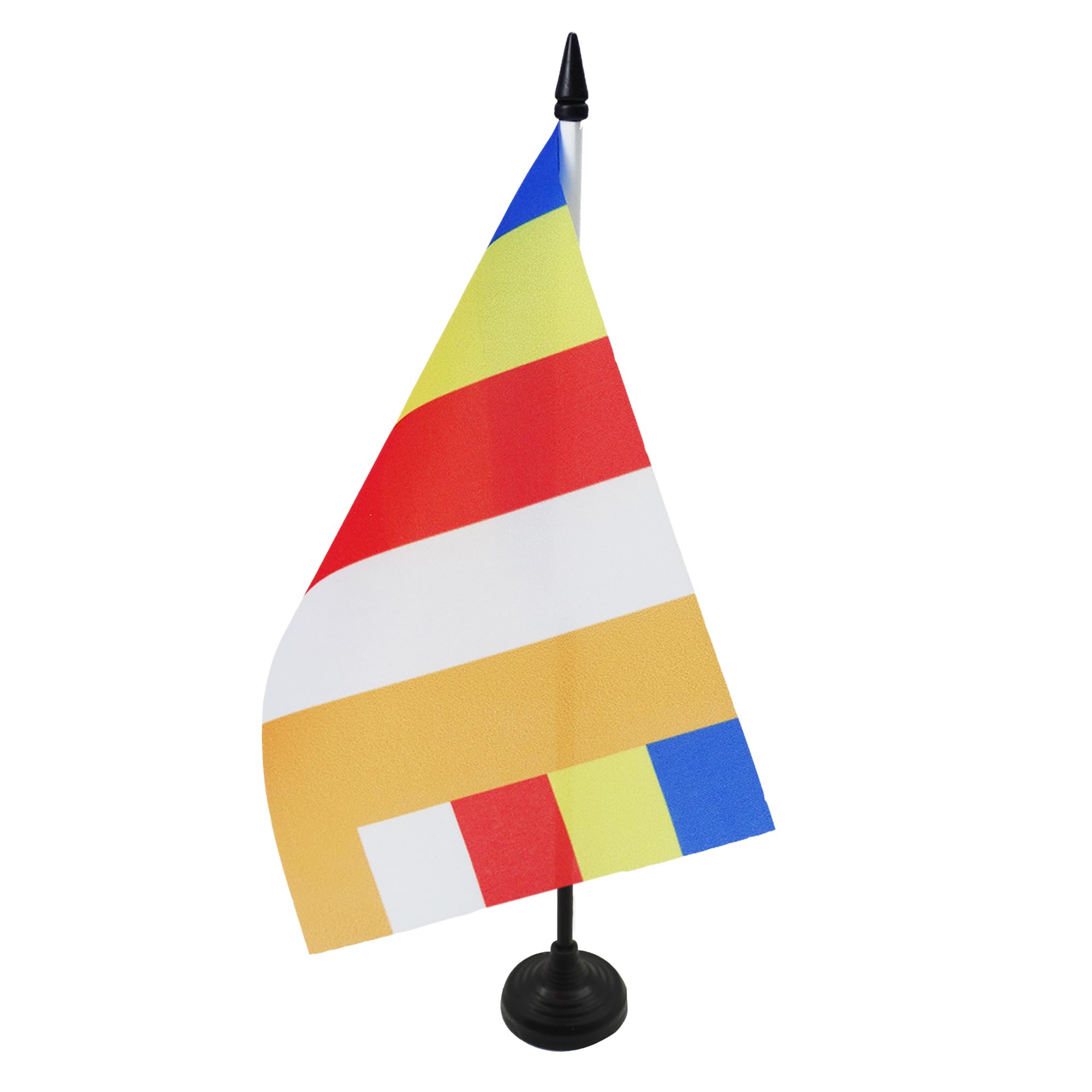 AZ FLAG Buddhist Table Flag 5'' x 8'' - Buddhism Office Decoration 100% Polyester 21 x 14 cm - Mini Desk Flag with Pole and Black Plastic Base