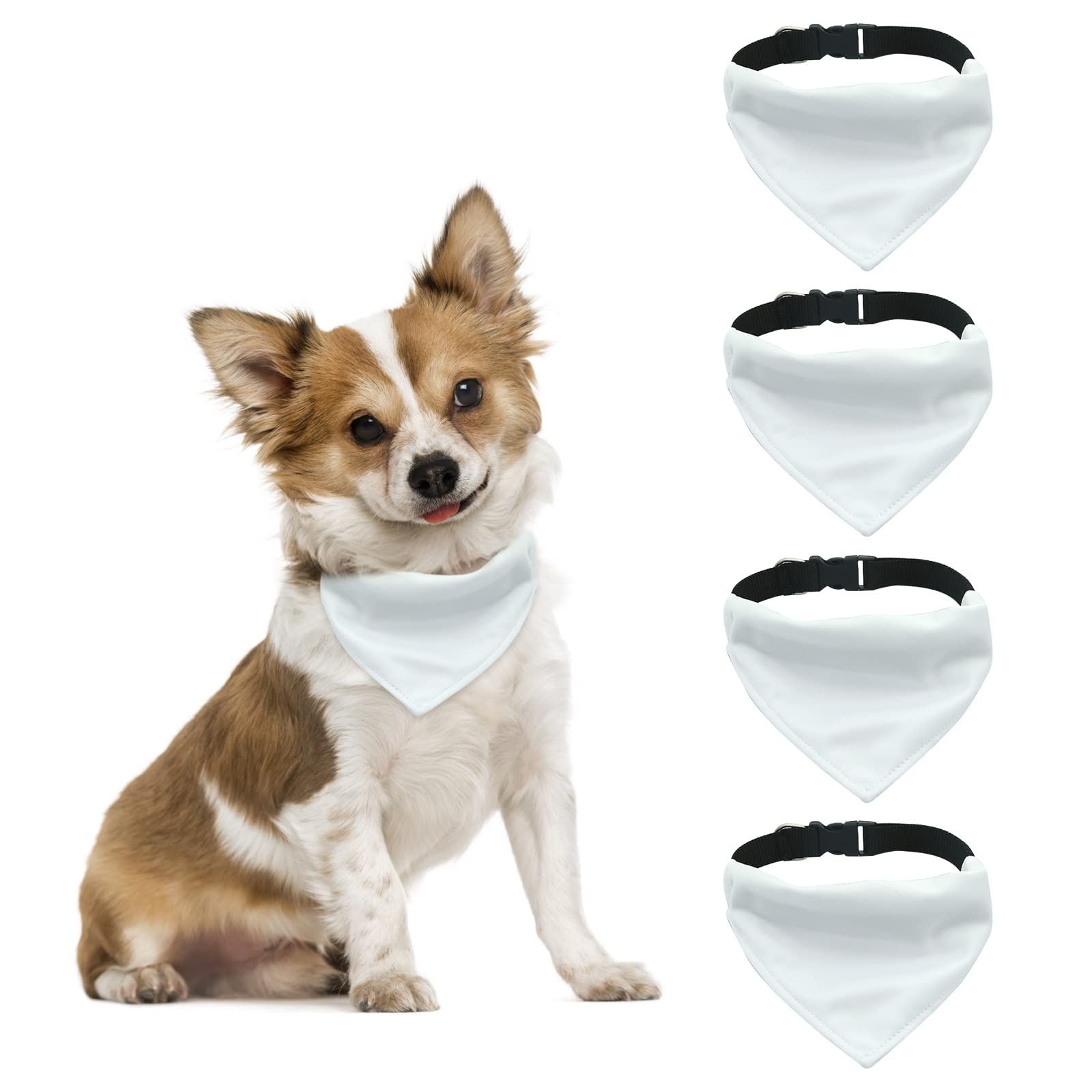HACRAHO Dog Bandana Collar, 4 PCS Solid White Pet Triangle Scarf Triangle Bibs Kerchief with Adjustable Buckle for Medium Large Dogs, L