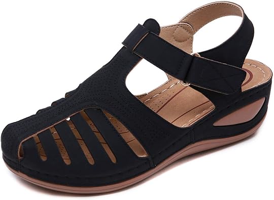 women casual leather comfy wedge sandals
