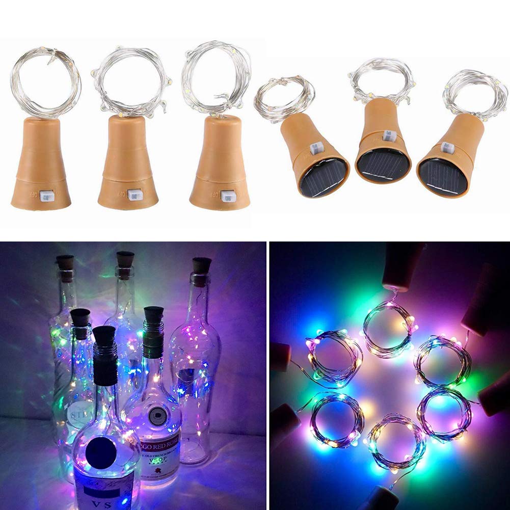 Toifucos Solar Wine Bottle Lights, 6 Pack 20 LED Waterproof Copper Cork Shaped Lights Firefly String Lights for DIY Wedding Party Outdoor, Holiday, Garden, Patio Pathway Decor, Multicolor