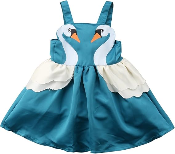Amazon Sylvamorning 白鳥 フラミンゴ 女の子ドレス ガールズ ワンピース ノースリーブ ガールズ スカート キッズ ワンピース 子供服 可愛い 通園 通学 キッズ ドレス シンプル カジュアル 結婚式 発表会 演奏会 カジュアル 90 ブルー ワンピース チュニック 通販
