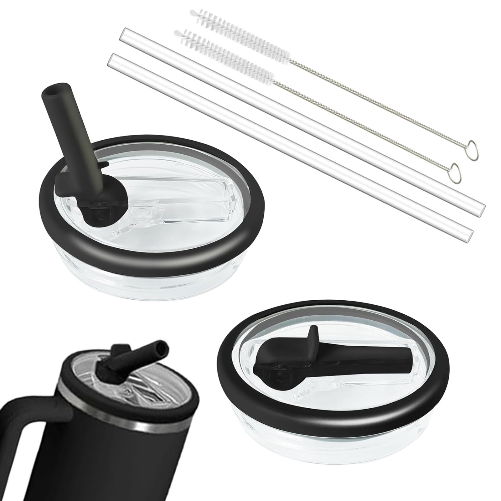 Stanley Flip Straw Lid Replacement - 2 Pcs Lid With Straw and Cleaning Brush for 40oz Tumbler