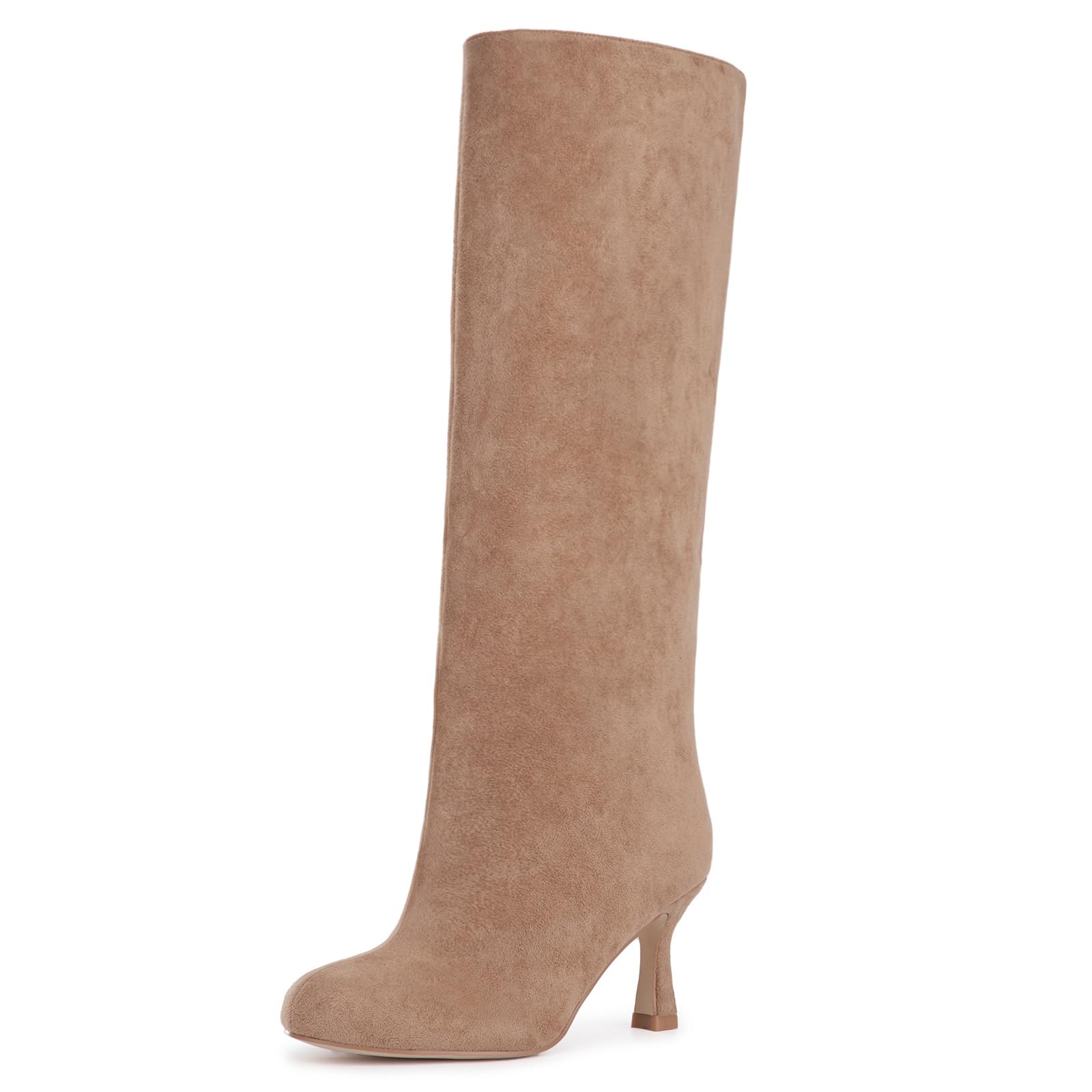 Photo 1 of Athlefit Women's Suede Knee High Boots High Heel Stiletto Tall Boots Nude Fashion Slouchy Heeled Long Booties Size 9